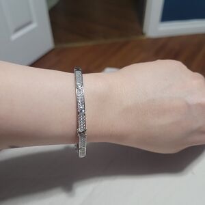 Sterling Silver Crystal Accent Bangle Bracelet - Silver